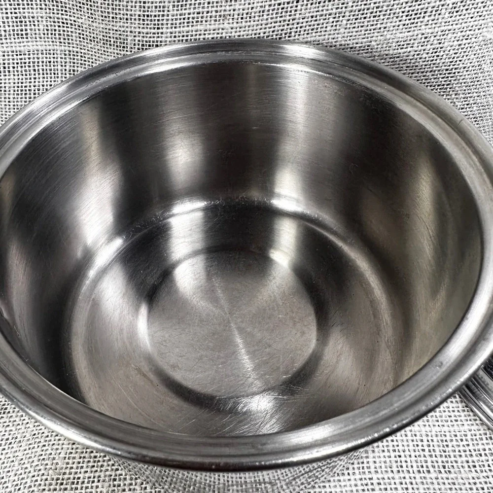 Vintage EKCO 2 Qt Stainless Steel‎ Saucepan Black Scroll MCM Retro w 2 Lids